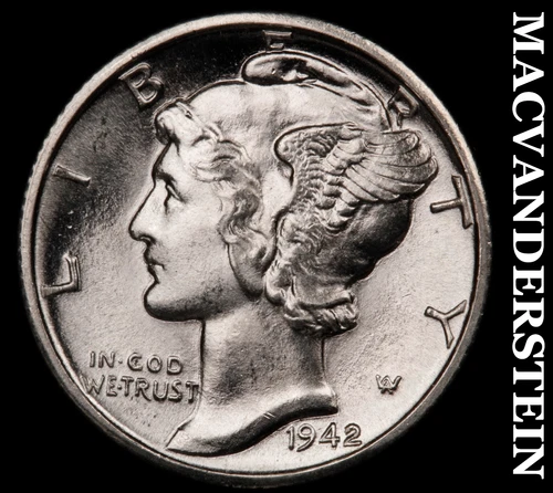 1942-D Silver Mercury Dime-Super Choice Gem Brilliant Unc No Reserve #G7534
