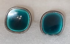 Atelier Borgila, Sweden 1958 Mid Century Forest Green Enamel Sterling Cufflinks.