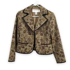 Doncaster Tweed Blazer Wool Blend Silk Trim Vine Design Size 6