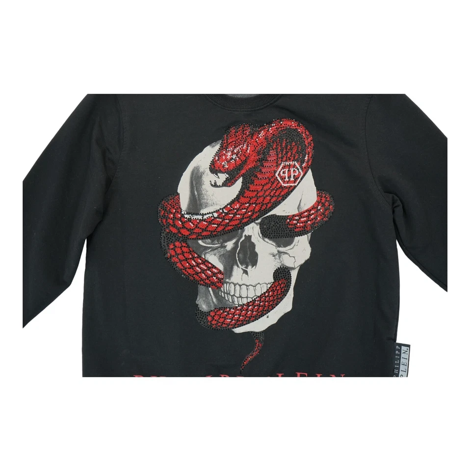 Sudadera Philipp Plein Para Hombre Negra Calavera con Estrás Serpiente Rara Talla Grande Foto 3 de 4
