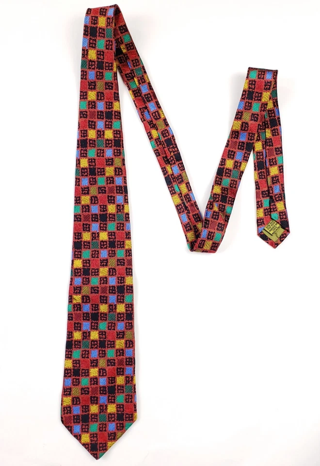 Christian Lacroix Embroidered Checkered Wide Tie 4" Silk 59L - Image 4 of 4