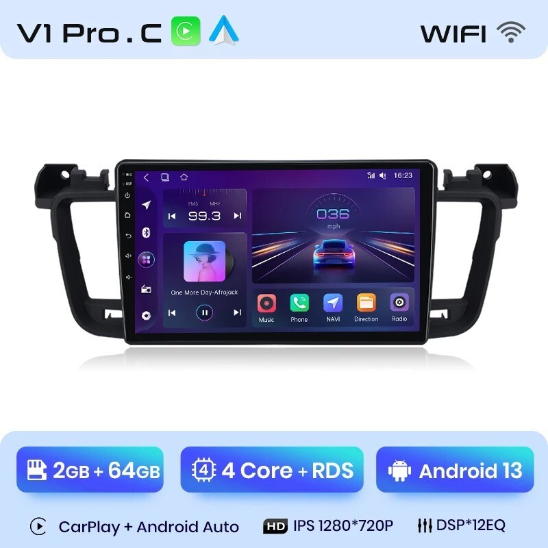 Autoradio CarPlay sans fil pour Peugeot 508SW écran HD avec navigation GPS et 64GO stockage