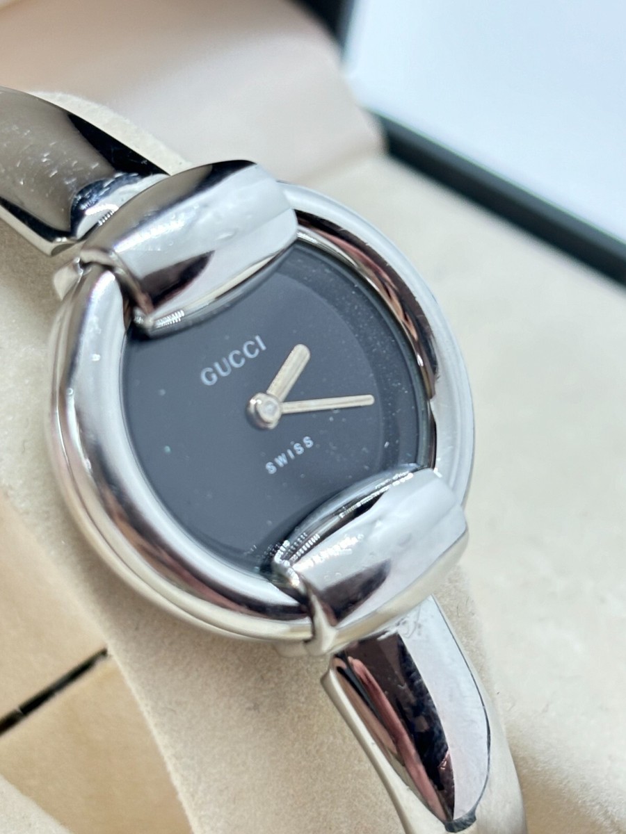 Exc+5 w/Box ] GUCCI 1400L Vintage Black Dial Silver Quartz Watch