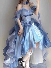 Lolita Front Short Back Blue Long Wedding Dress Heavy Industry Trailing