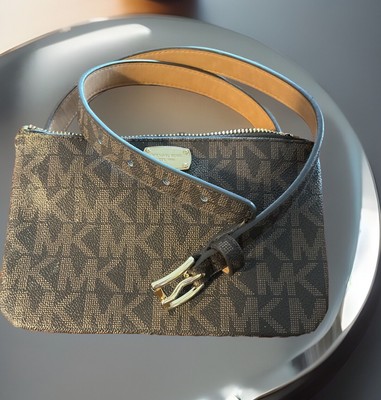 Michael Kors Brown Signature MK Logo Leather Belt Bag /Crossbody Womens  Belt 39”