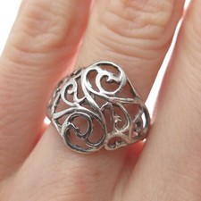 925 Sterling Silver Vintage Mexico Ornate Oxidized Ring Size 6.5