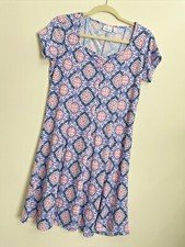 Kim Rogers Knit Dress Slip On Blue Pink Diamond Design Sz Petite Small Swing