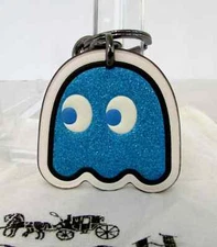 Coach Pac-Man Blue Ghost Keychain Bag Charm Glitter Inky RARE NWT