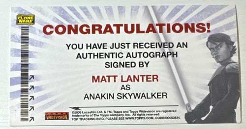 MATT LANTER as ANAKIN SKYWALKER 2009 TOPPS STAR WARS CLONE WARS WIDEVISION Auto - Picture 2 of 2
