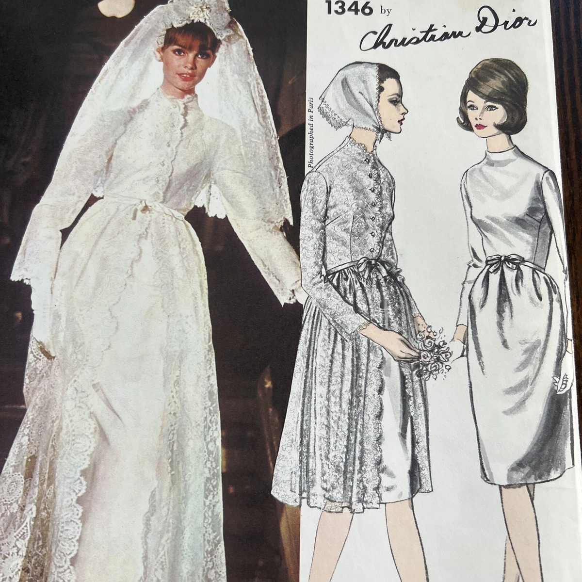 Rare 60 s Vintage VOGUE Sewing Pattern Dior 1346 Wedding Dress Sz 14 34 UC FF