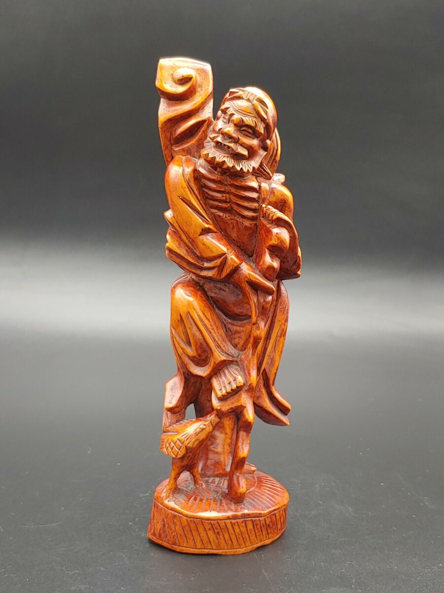 オンラインショップ Chinese 民国黄杨木雕铁拐李Antique Huangyang Carved Boxwood 木工、竹工芸