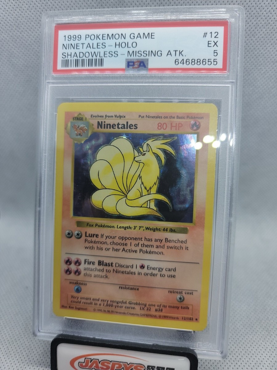 1999 Base Shadowless NINETALES PSA 5 error card. No Damage/missing