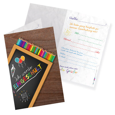 itenga 12x Einladungskarten Schulanfang A6 Klappkarte Einschulung 1. Schultag