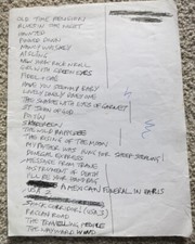 Shane MacGowan handwritten setlist songs + COA! The Pogues not signed Rare! RIP Shane MacGowan handwritten setlist songs + COA! The Pogues not signed Rare! RIP