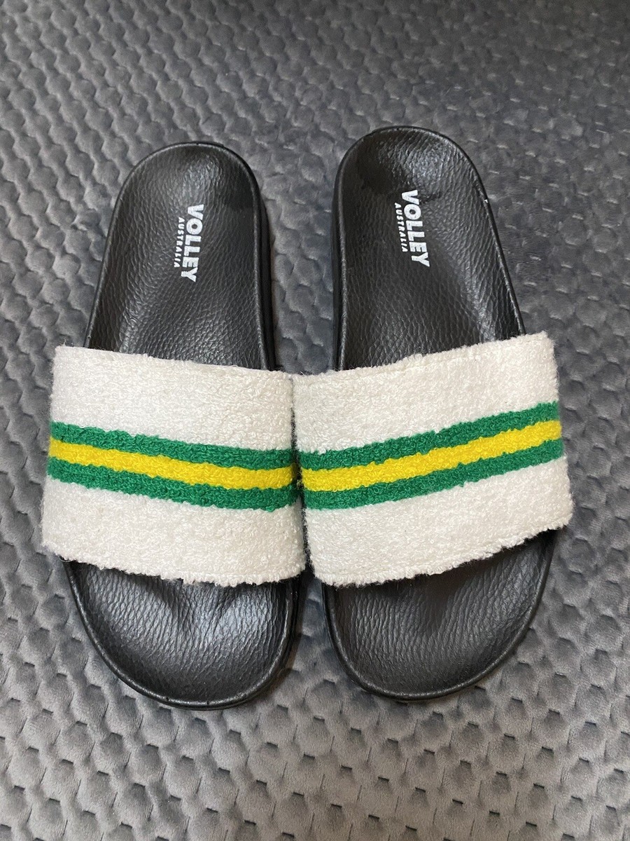 VOLLEY Unisex Slides sz42 Green Gold Terry Toweling Australia