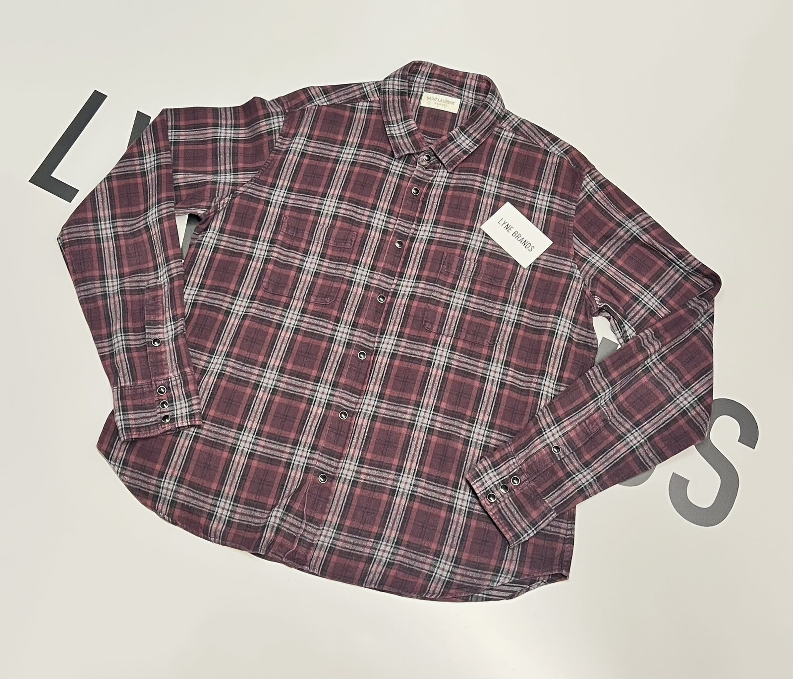 Camicia western a quadretti di flanella viola Saint Laurent Taglia Large prezzo disponibile £420