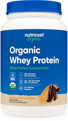 Nutricost Organic Whey Protein Concentrate, Chocolate Peanut Butter Flavored 2LB