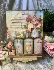 Shabby Chic Tins & Jars Flowers French Country Cottage  Handcrafted Plaque #10