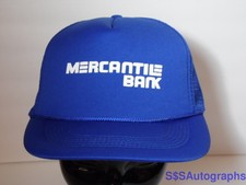 Vintage 1980s MERCANTILE BANK Advertising Blue SNAPBACK HAT TRUCKER MESH CAP