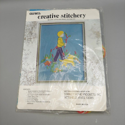 Vintage Crewel Creative Stitchery Kit Little Big Wheel #3772 boy dog walking