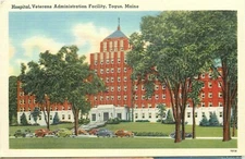Linen Postcard ME O447 Hospital Veterans Administration Togus Old Cars Street 