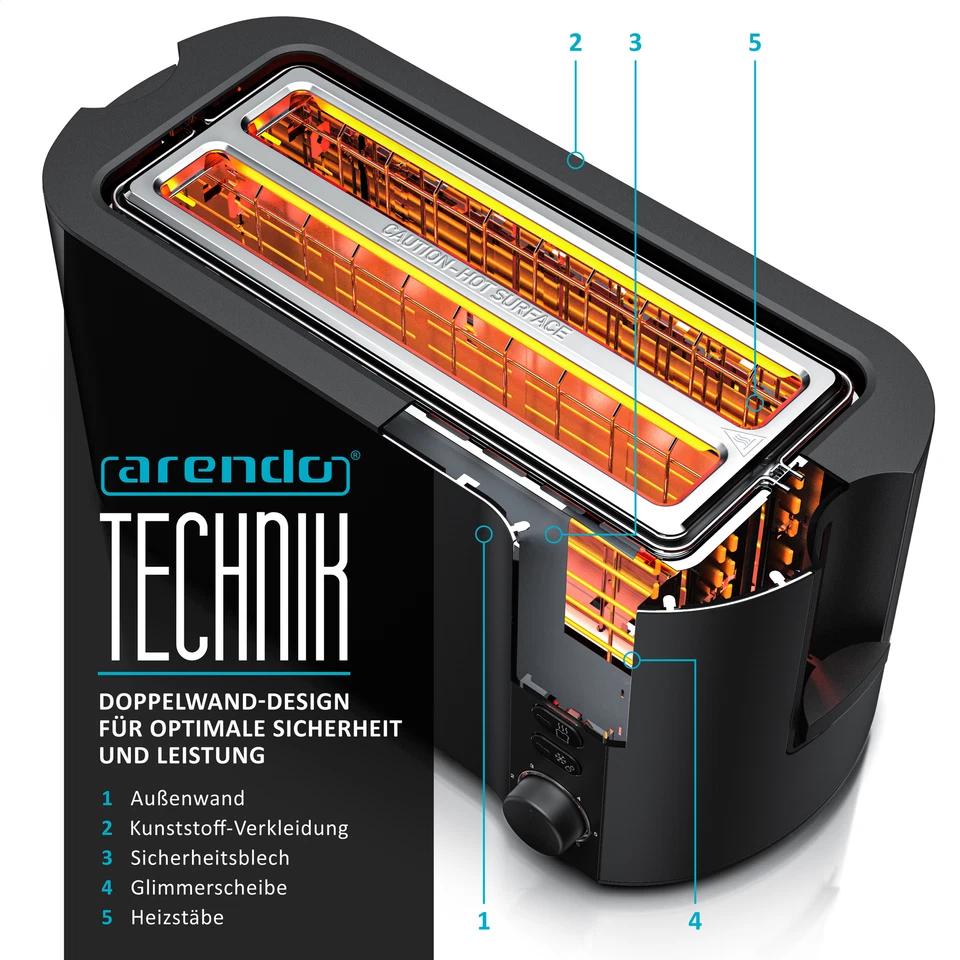 Arendo MANHA 4 Scheiben Edelstahl Langschlitz Toaster 1500W LCD Display - Bild 4 von 4