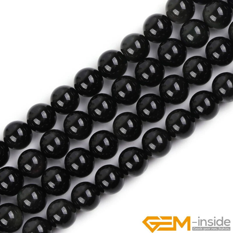 Natural Round Black Obsidian Stone Jewellery Making DIY Loose Beads Strand 15" - Image 4 of 4