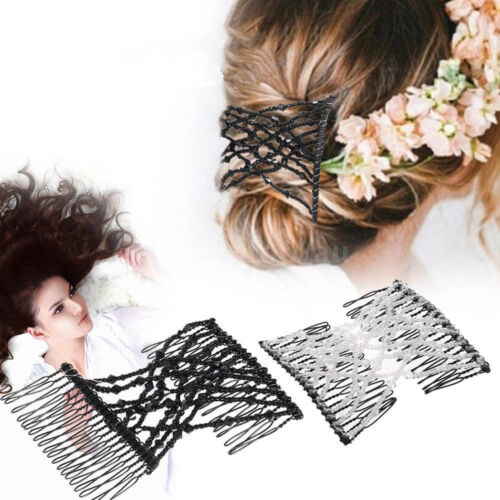 Magic Hair Comb Slide Elastic Double Beads Easy Stretchy Hair Clips Pins Combs - Picture 1 of 7