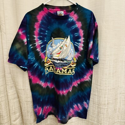 Vintage Bahamas Bye Dye Tie Graphic Print Boat Sailing Single Stitch Size XL