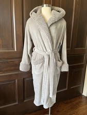 Pottery Barn Ombre Plush Robe Faux Fur Lambs Wool Hooded Size M Pockets Belt