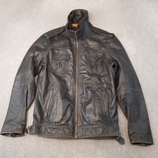 Superdry Mens Jacket 2XL Brown Leather Ryan Biker Coat Moto Cafe Racer FITTED