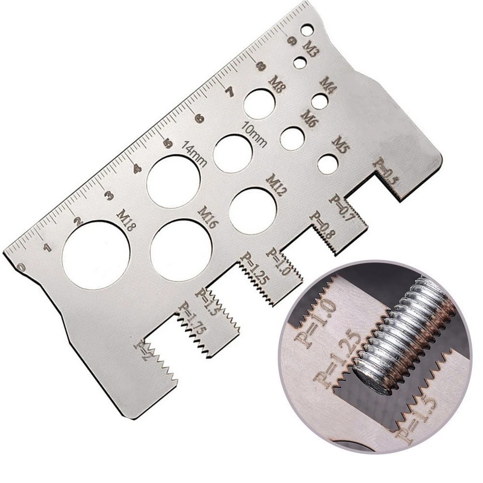 Screw Thread Pitch Gauge Stainless Steel Bolt & Nut Size Measuring Tool ...