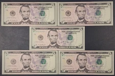 5x Sequential Uncirculated 2013 Five Dollar ($5) * STAR * Notes; F6 Atlanta