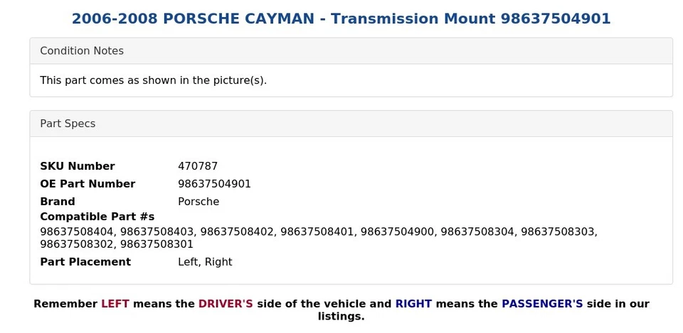 2006-2008 PORSCHE CAYMAN - Transmission Mount 98637504901 - Image 3 of 4
