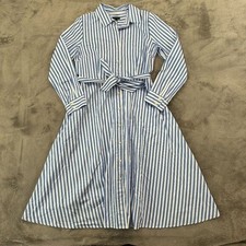 Talbots Classic Cotton Poplin Shirt Dress Blue White 8 Midi Belted Long Sleeve