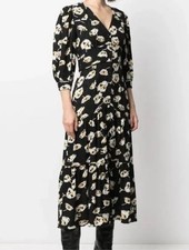 Ba&Sh Ullia Gathered Floral-Print Satin-Jacquard Midi Dress In Viscose Medium
