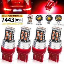 4pcs 7443 7440 Led Red Strobe Flash Blinking Brake Stop Tail Parking Light Bulbs