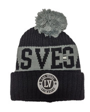 Las Vegas Gray and Black Team Color Long Cuff Pom Beanie with Embroidered Patch