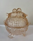 VINTAGE Hofbauer Byrdes Love Birds Ruby Glass 3 Footed Lidded Candy Dish pink