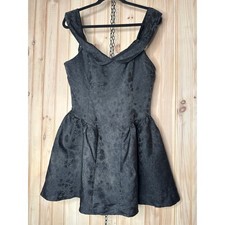 NWT Lulus Flirty Enticement Black Jacquard Off-the-Shoulder Mini Dress Party M