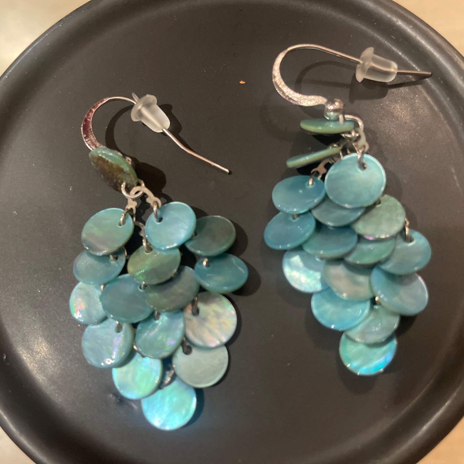 JC Signed  Abalone type Shell Aqua  Dangle Pierce… - image 2