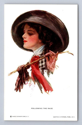 FOLLOWING THE RACE GLAMOUR ARTIST SIGNED HARRISON FISHER POSTCARD NO.184