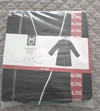NEW Member's Mark Women's XL/XXL Short Belted Robe Black With White Trim 