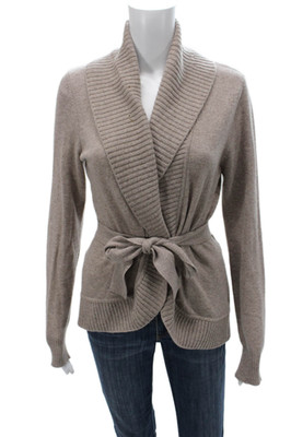 Repeat Womens Cashmere Collared Cardigan Beige Size S
