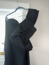 Asymmetrical Black Dress One Shoulder Ruffle Strap, Side Split size Medium