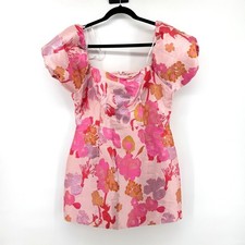 Lulus So Stunning Floral Metallic L Pink Women Puff Sleeve Party Cocktail