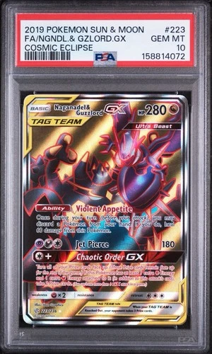 PSA 10 GEM MINT Naganadel & Guzzlord GX Full Art 223/236 Sm-Cosmic Eclipse Holo