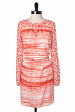 MICHAEL KORS Size 10 Blouson Dress Orange White Long Sleeve