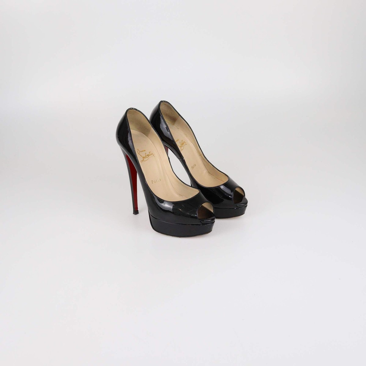 Christian Louboutin Black Patent Leather Lady Peep Toe Platform