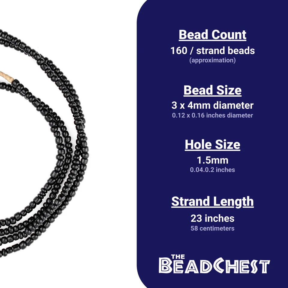 Black Ghana Glass Beads 2 Strands 4mm African Seed 23 Inch Strand Handmade - Image 4 of 4